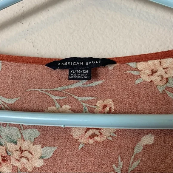American Eagle Floral Rust Tie Front Blouse - Picture 2 of 2